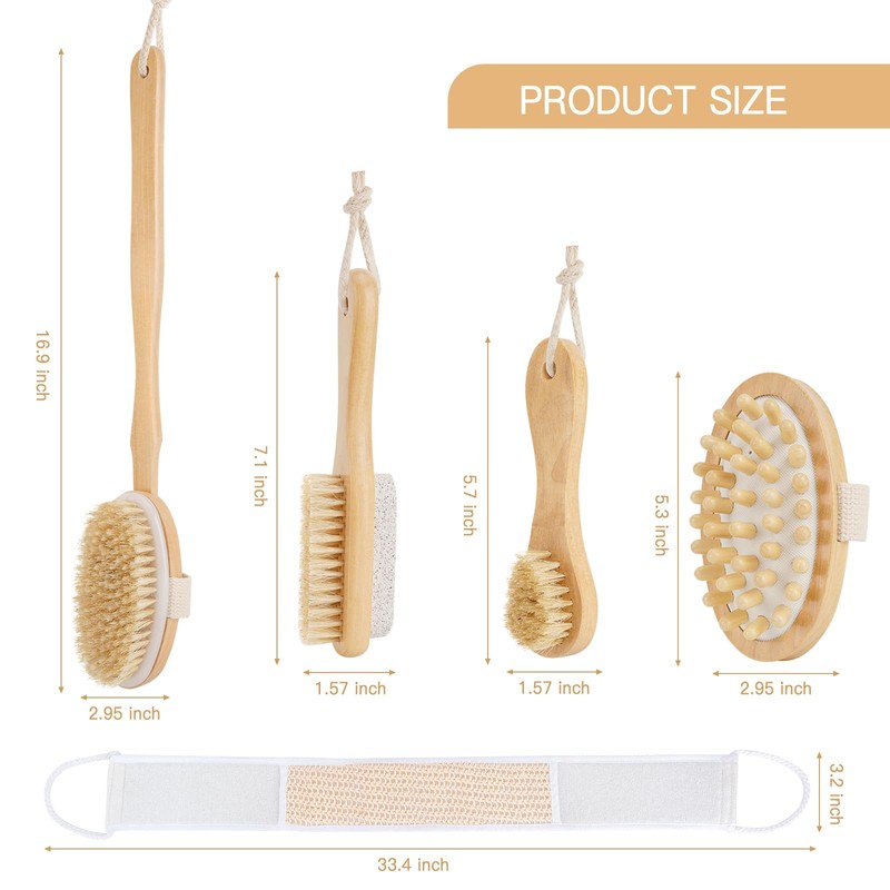 Shower Brushes,5 SPA Set Bath Long Handle Back Scrubber Body