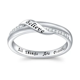 DAOCHONG Inspirational Jewelry Sterling Silver Engraved Believe All Things are Possible Band Ring for Women Girlfriend, Size 5-10, Sterling Silver, Cubic Zirconia