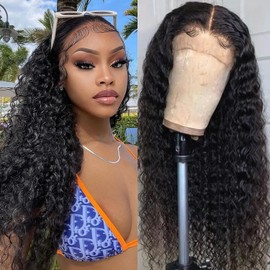 Wear and Go Glueless Wigs Human Hair Pre Plucked Pre Cut 13X4 HD Lace Closure Water Wave Human Hair Wigs for Black Women 200 Density 16 inch