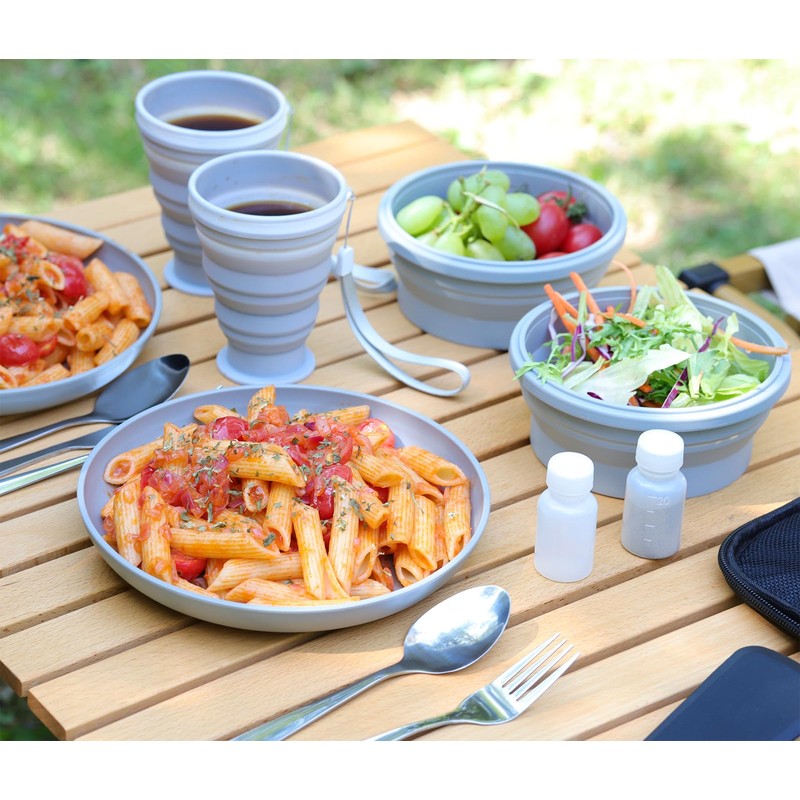 Lafuntar Camping Plate Bowl Cup Cutlery Set for 1, Folding