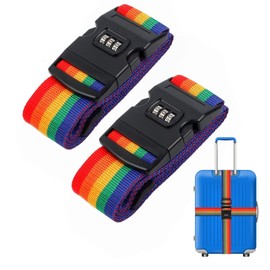 Pack of 2 Luggage Straps with Combination Lock, 200 x 5 cm Suitcase Strap, Adjustable Cross Suitcase Luggage Straps with TSA Lock, Luggage Strap for Suitcase, Luggage, Travel Bag (Rainbow Colours)