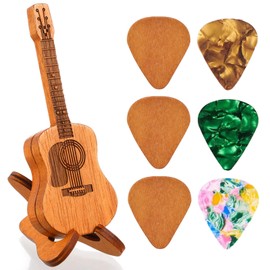 6 Pcs Wooden Guitar Plectrum Case, Guitar Pick Holder with Guitar Picks, Plectrum Holder Storage Pick, Suitable for Art Gifts Pick Storage and Tabletop Displays