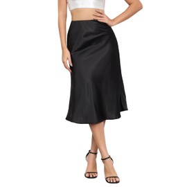 ALCEA ROSEA Womens Satin High Waisted Silky Midi Skirt Elastic A-line Skirt for Wedding Party Work AR1212 (Black, X-Large)