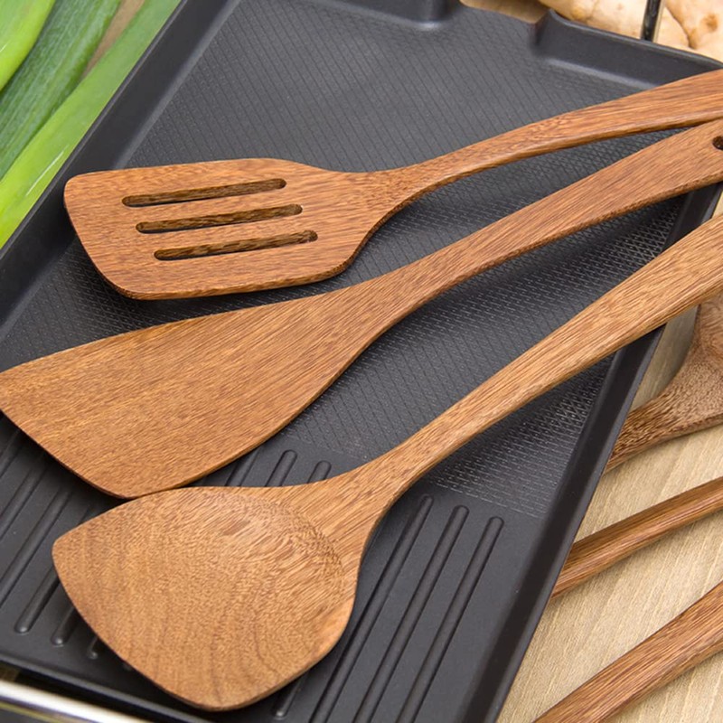 Kunovo Wooden Spatula for Non Stick Cookware,Wood Utensils Set for