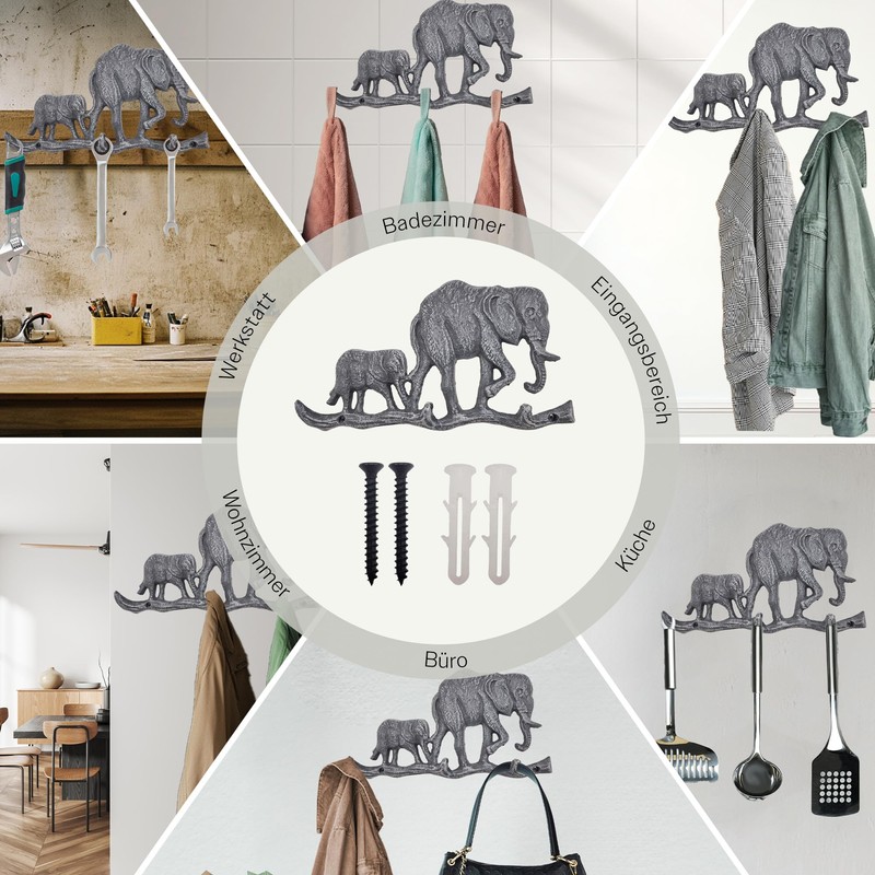your castle Decorative Wall Hook with Elephant Motif, Cast Iron,