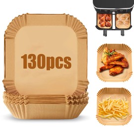 Pack of 130 Airfryer Baking Paper for Cosori Hot Air Fryer 8.5 L, Parchment Paper for Air Fryer, Disposable Paper for Cosori Dual Zone Air Fryer 8.5L and Cookwise 9L, Rectangular Airfryer Accessories