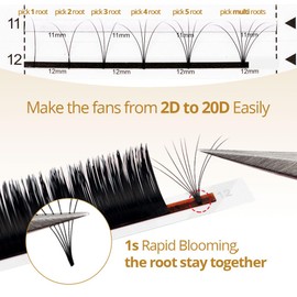 Lunamoon Self-Fanning Eyelashes, Volume Eyelashes, Self Fanning Eyelash Extension, Easy Fan Lashes for Volume Technique, Eyelash Extensions (0.1/D 8-15 mm)