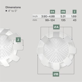 Vent Systems 4'' to 5'' Inch White Adjustable Air Vent - Round, Flexible-Fit Soffit Vent Cover with Protective Grid - HVAC Vent for Bathroom, Home Office, Kitchen - Ceiling, Wall Register Guard
