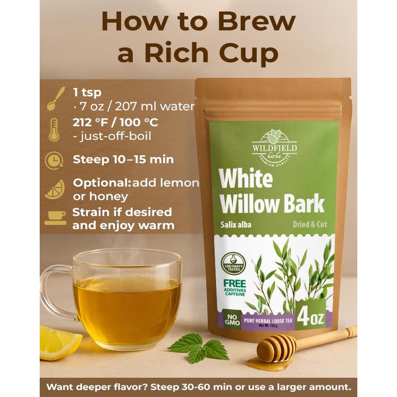 4 oz. White Willow Bark Tea Herbal (Salix Alba) -