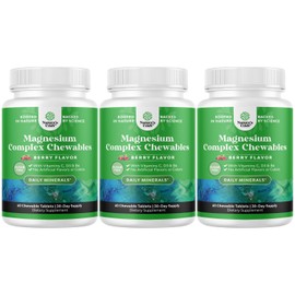 Sugar Free Magnesium Glycinate Chewable - Chewable Magnesium for Adults & Kids with Glycinate Taurate & Citrate Complex Plus Vitamins D3 B6 & C - Vegetarian Non-GMO & No Artificial Flavors (90 Day)