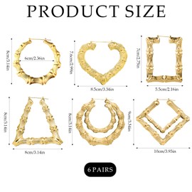 6 Pairs Silver Hoop Bamboo Earrings Set,Earrings for Women 90s,Fashion Hollow Casting Earring Accessories,Women 90s Earring Accessories for Mothers Day Gifts(Gold 6 Shapes)