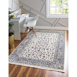 Unique Loom Narenj Collection Area Rug - Leeds (6' 1" x 9' Rectangle, Ivory/Blue)