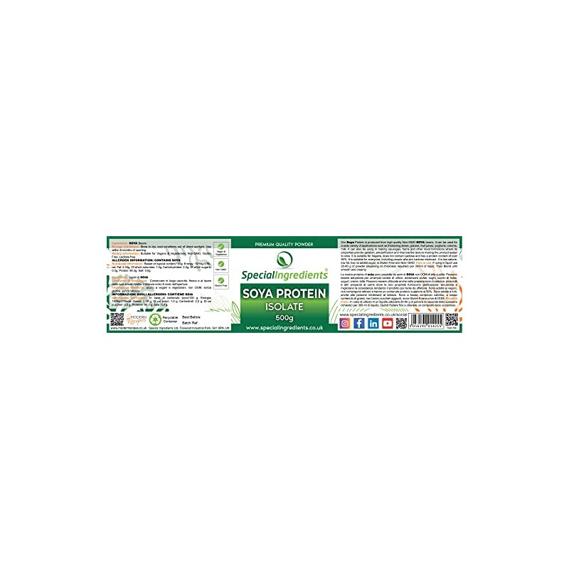 Special Ingredients SOYA Protein Isolate Powder 500g Vegan, Non-GMO, Gluten