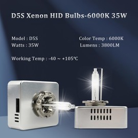 D5S Xenon HID Headlight Bulbs 6000K Cool White 35W Compatible with 2016-2018 Chevy Silverado 1500, D5S C1 Replacement Bi-Xenon Lights Headlamps Projector Lights, Pack of 2