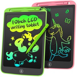 LCD Writing Tablet for Kids 10 Inch, 2 Pack Colorful Doodle Board for 3 4 5 6 7 8 9 10 Year Old Kids, Sensory Toys Educational Erasable Sketch Pad Toys for Toddler Girls Boys Learning (Green+Pink)