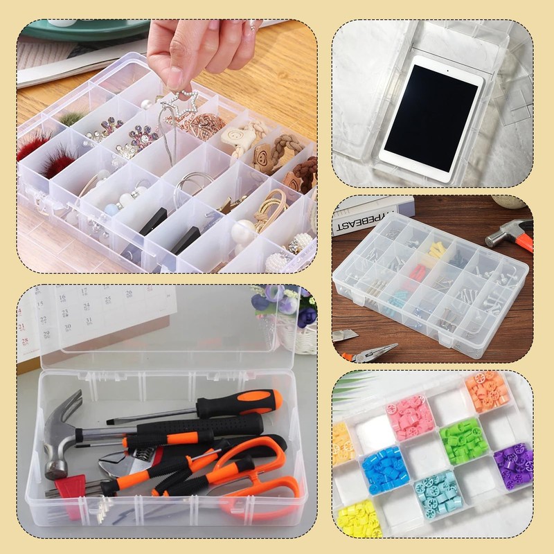 1 Pack 36 Grids Plastic Organizer Container with Adjustable Dividers,