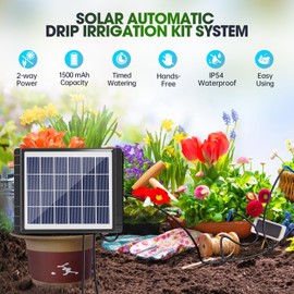 Solar Irrigation System for Garden - Skycow 2W Solar & USB Power Automatic Drip Irrigation Kit15 Potted Indoor Outdoor Garden Balcony Anti-Siphoning Plant Watering System 25 Timing Mode
