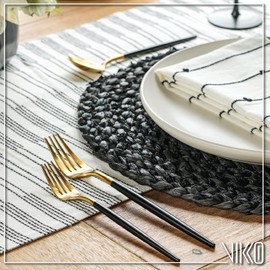 Vikko Decor Modern Silverware Set, Matte Black and Gold Flatware Set, 18/10 Stainless Steel, Elegant Long Handled Cutlery, Two Toned Silverware for Upscale Dining, 20 Pc Set, Service for 4
