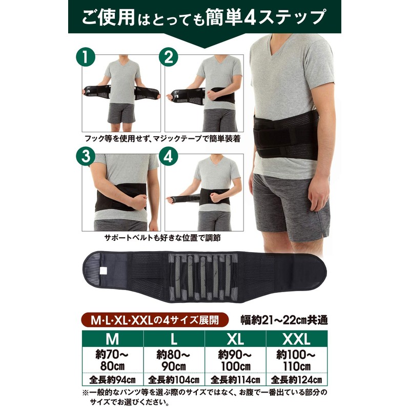 現役整体師が考案する 腰痛ベルト コルセット サポートベルト 通気性 腰サポーター 姿勢矯正 男女兼用 Mサイズ