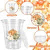 50Pcs Fall Plastic Cups with Lids Straws Pumpkin Floral Disposable