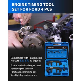 ZOMIYU Camshaft Holding Tool Kit, 4PCS Timing Alignment Holder Tool for Ford Lincoln Mercury 3.5L 3.7L 4L Engines with Tension Tool and Screw Removal Socket,Replace 303-1248, 303-1530, RT11