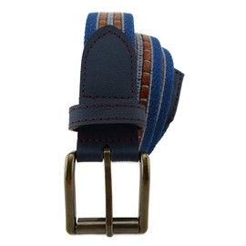 TigerTie High-quality fabric belt with stainless steel buckle and genuine leather appliqués – belt width 35 mm, Blue, light blue, grey blue