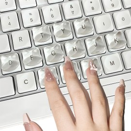 VNLEXMC Transparent Glass Long Nail Keyboard Caps – 80 Raised Cat Head Keyboard Stickers, Nail-Safe Typing Bubbles, Clear PC/Laptop/Desktop/Calculator Key Covers
