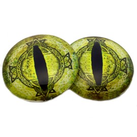 Light Green Fantasy Celtic Dragon Glass Eyes Cabochons Pair for Art Doll Parts, Sculpture, Jewelry Making, Taxidermy, Raven, Flatback Dome Fantasy Pendant (14mm)