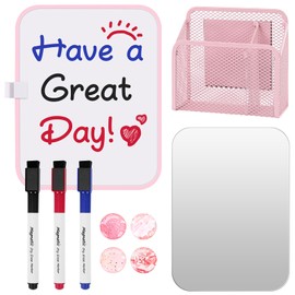 SKYDUE Locker Accessories Kit for Girls - Includes Magnetic Whiteboard, Locker Mirror, Magnetic Pen Holder, and Magnets - Perfect for School Locker Decorations and Back to School Supplies (Pink)