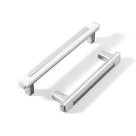 Kcmwsy 5 Pack White and Silver Cabinet Pulls Kitchen Cabinets Handles Zinc Alloy Cabinet Hardware Drawers Pulls for Cupboard Dresser Closet (5, White Silver, 4.8in/122mm)