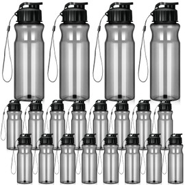 Tioncy 20 Pieces Plastic Water Bottles for Adults Bulk 17 oz Sport Drink Bottles with Handle Strap Lightweight Leakproof Drink Flip Top Bottles for Party Outdoor(Black)