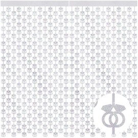 Beeveer 2 Pcs Bachelorette Party Decorations Glitter Silver Diamond Ring Foil Curtain, Tinsel Photo Backdrop for Engagement Party Decorations Bridal Shower Decor Wedding Decor Proposal Supplies