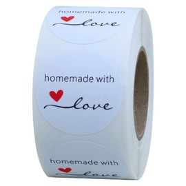 Hybsk White Gloss Homemade with Love Stickers 1.5" Inch Round Total 500 Adhesive Labels Per Roll (White Gloss)