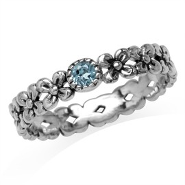Silvershake Petite Genuine Swiss Blue Topaz 925 Sterling Silver Flower Stack Stackable Eternity Ring Size 7