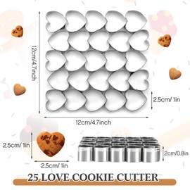 Ninehaoou Heart Cracker Cutter, 25 Cavity Cookie Cutter, mini Cookie Molds with Cleaning Brush, non-stick Dough, Stainless Steels Cookie Cutters Mold for Baking