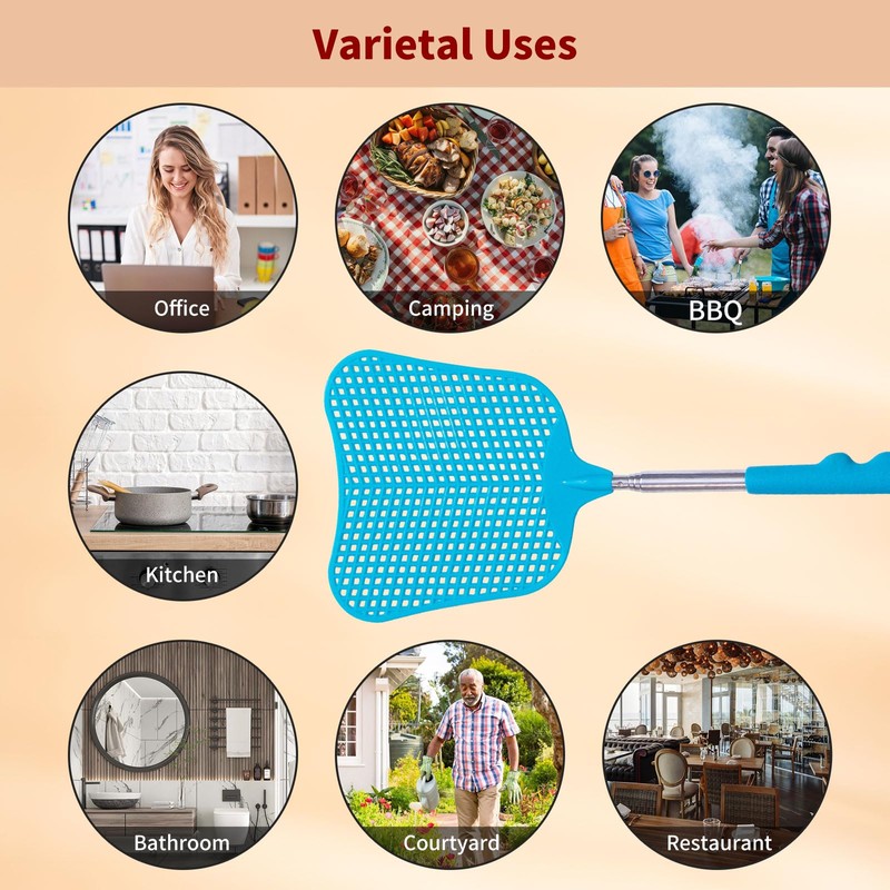 XEHAHOSH Fly Swatters 3 Pack, Durable Telescopic Stainless Steel Handle,