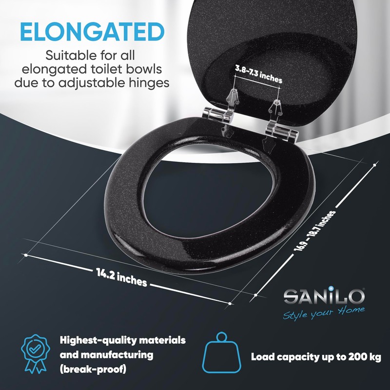 Sanilo Soft Close Toilet Seat ELONGATED, Quiet and Slow Close