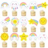 48pcs Rainbow Clouds Cupcake Toppers Sun Rainbow Cupcake Picks Sun