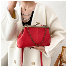Vintage Kiss Lock Tote Women 2025 Clasp Clutch PU Leather Purse Crossbody Shoulder Bag Everyday Chic Messenger Handbag