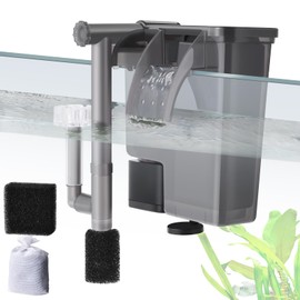 VILLNO 5 W Aquarium Filter: Ultra Quiet 470L/H Aquarium HOB External Filter with Filter Sponge and Activated Carbon, Adjustable Waterfall Filter for 15-70L Aquariums
