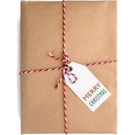 K-Kraft 50 Pre-Strung Tags for Gift Wrapping and Labeling (Xmas on White Kraft with Red and Green Christmas String)
