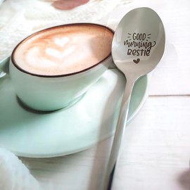 Best Friends Bestie Spoon Gifts for Women Teen Girls Good Morning Bestie Spoons for Best Friends Christmas Birthday Gift for BFF Friendship Gifts Coffee Tea Lover Gifts Spoons