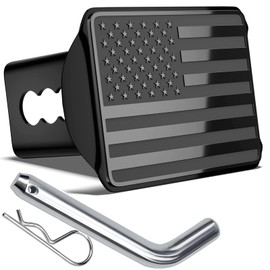 Heavy American Flag Metal Trailer Hitch Cover for 2 Inch Receivers (with Trailer Hitch Pin & Clip),Black