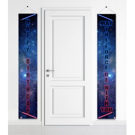 2 Pcs Happy Birthday Porch Decorations - May The Force Be With You And Happy Birthday - Party Door Decoration, Boy's Girl's Birthday Banners, Kid's Birthday Party Supplies