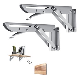 Pack of 2 200 mm Folding Console Heavy Duty Stainless Steel Folding Angle Load Capacity 40 kg, Folding Shelf Brackets for Table and Wall Mount, Silver Heavy Duty Console for DIY Projects