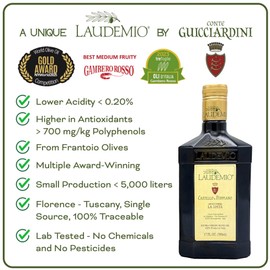 Laudemio Poppiano, Tuscany High Polyphenols +700 mg/kg Extra Virgin Olive Oil, Fresh 2024-2025 Early Harvest, 2025 NYIOOC Gold Award, Frantoio Monovarietal, Lab Tested No Pesticides, 16.9 fl oz