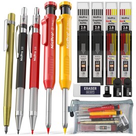 Nicpro 10Pack Mechanical Carpenter Pencil Set with Built-in Sharpener, Lead Refill, Engraving Pen, Center Punch(in Set 1), Lead Pointer, Deep Hole Marker Construction Pencil for Architect Woodworking - Style: Set 2