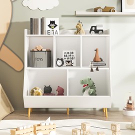 oneinmil Kids Bookshelf and Toy Storage, 3-Tier Open Bookcase, Baby Book and Toy Storage Display Organizer with Spacious Top Shelf, for Hallway, Kindergarten and Playroom, White