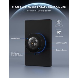 ELEGRP WiFi Smart Rotary Traic Dimmer with 1.8 inch TFT Display Screen, Single Pole, Needs Neutral Wire, 2.4GHz Wi-Fi, Compatible with Alexa and Google Home, No Hub Required, UL Listed, 1 Pack, Black