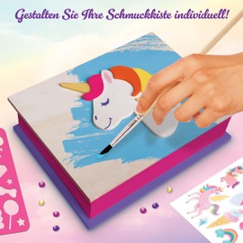 Grafix DIY Unicorn Jewellery Box - DIY Wooden Jewellery Box - Kids Craft Kit for Girls - Velvet Interior - Comes with Paint, Brush, Mosaic Diamonds and Stencils